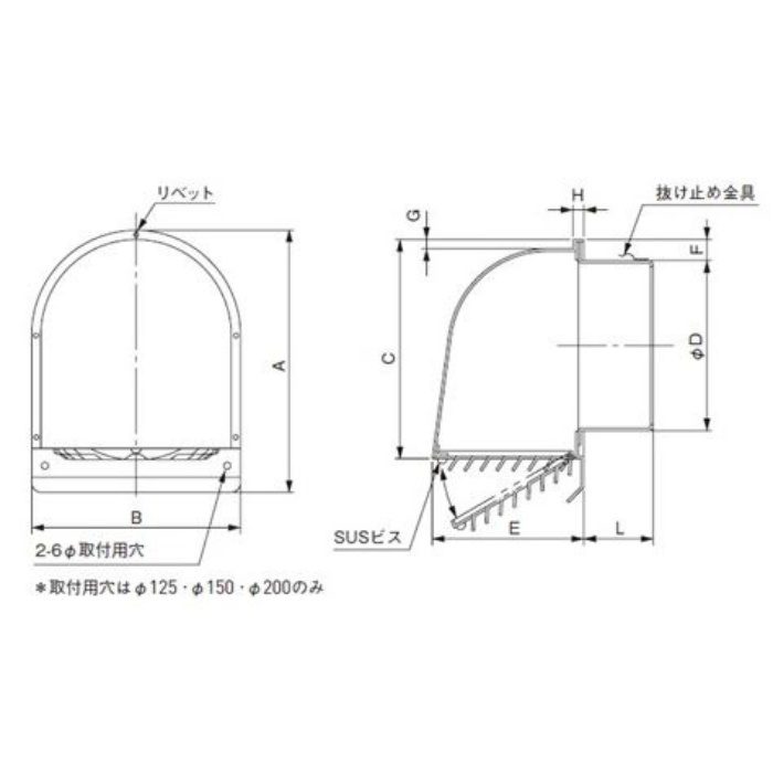 FSG75F 換気孔 SUS2型フード付ガラリ