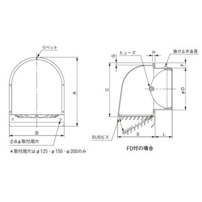 FSG125F10MDSP 換気孔 SUS2型フード付ガラリ 網・FD付