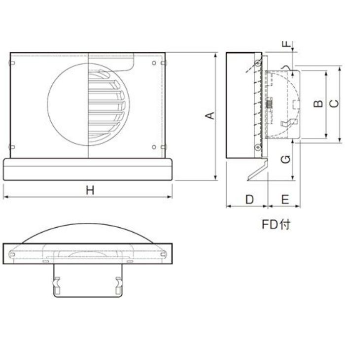 UK-WEV100BFDMG 換気孔 SUS風吹き抜け型フード付ガラリ（強制換気用） FD付 メタリックグレー