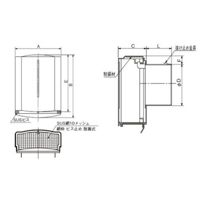 SPFW100A10M 換気孔 SUSベントキャップ 網付