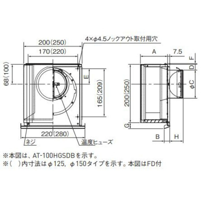 AT-125HGSB 換気孔 防音形スクエアフード（不燃・耐湿タイプ） メルコ