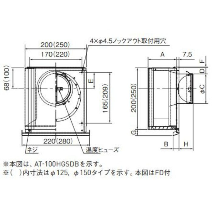 AT-150HGSB 換気孔 防音形スクエアフード（不燃･耐湿タイプ）