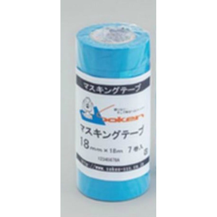 08069 マスキングテープ18 ブルー 巾18mm×18m巻 7巻入 創建【アウン