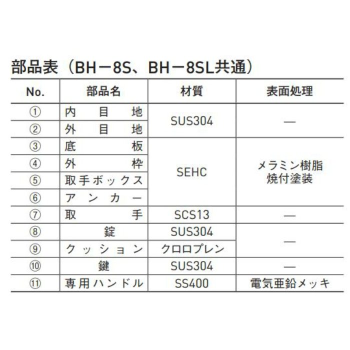 BH-8SL 600×1200 マシンハッチ（一般型） 長方形蓋 錠付