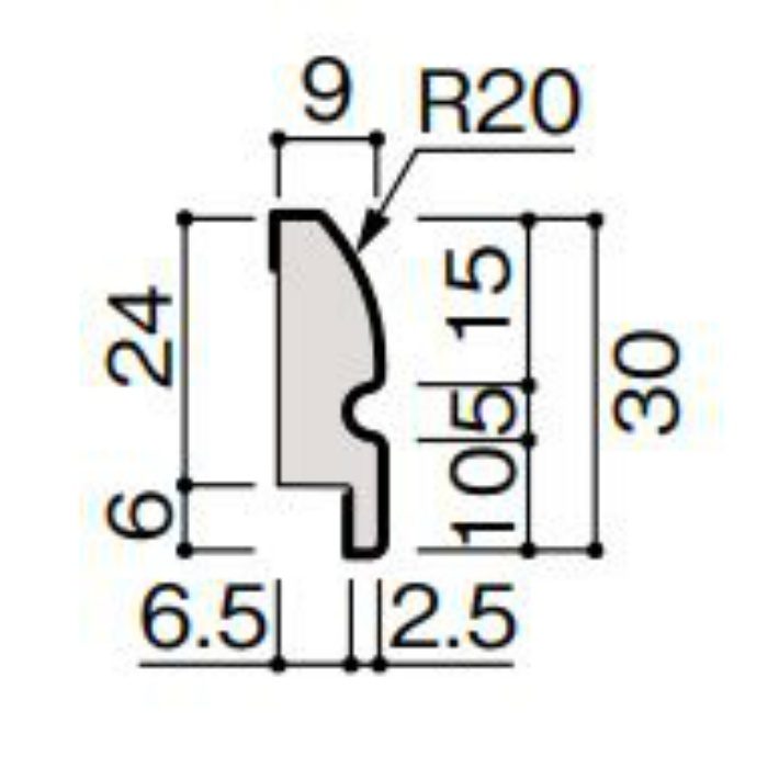 WF56-B7MW-92 グラビオ専用施工部材 R額縁 オレフィンシート部材 ダルブラウン L4000mm 2本入／セット【チャーター便配送指定】