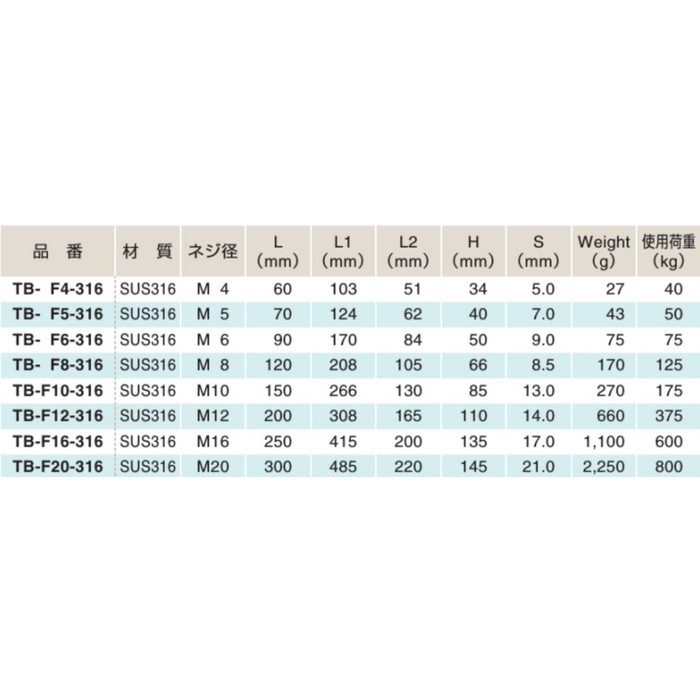 TB-F12-316 ターンバックル（フック） SUS316 ネジ径M12