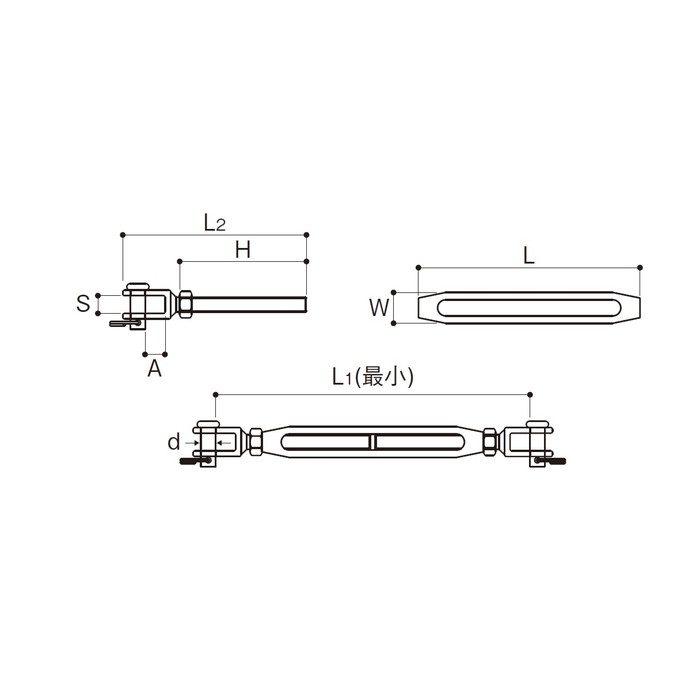 TB-6J ターンバックル（ジョウ）（戻り止めナット付） SUS304 ネジ径W1／4