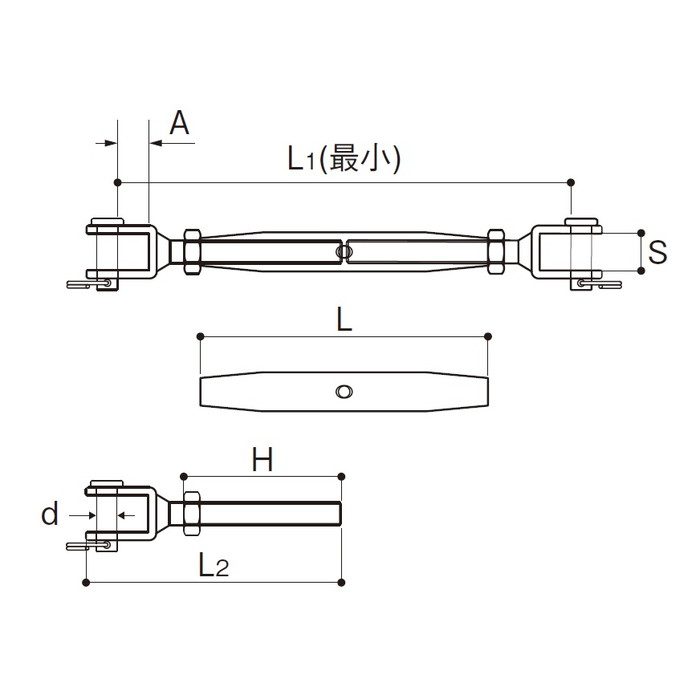 PTB-20J-316 パイプターンバックル（ジョウ）（戻り止めナット付） SUS316 ネジ径M20