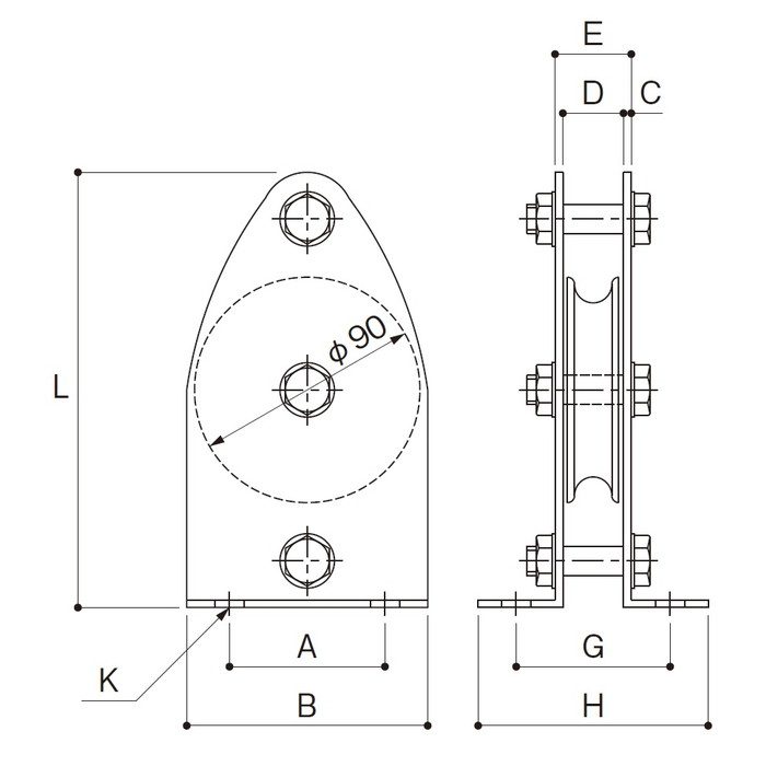 KW90-1 固定ブロック タテ型1車90mm（幅広タイプ） 鉄（ユニクロ） 使用軸受ベアリング（＃6202ZZ）