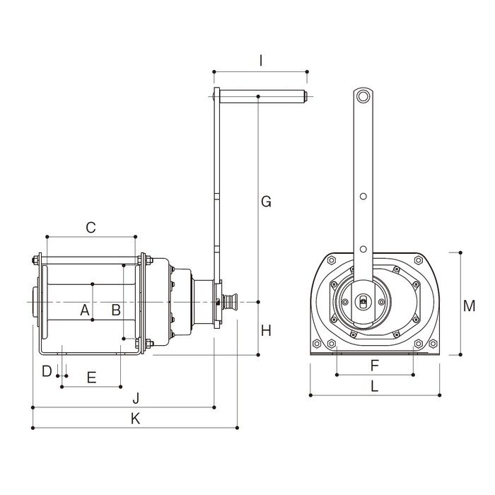 PNW-100N ウインチ（PNWシリーズ 回転式） 最大荷重：ドラム1層目100kg・最外層6層目52kg