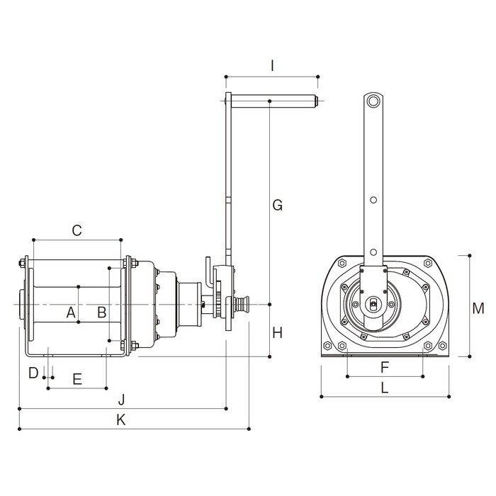 PRW-500N ウインチ（PRWシリーズ ラチェット式） 最大荷重：ドラム1層目500kg・最外層6層目262kg