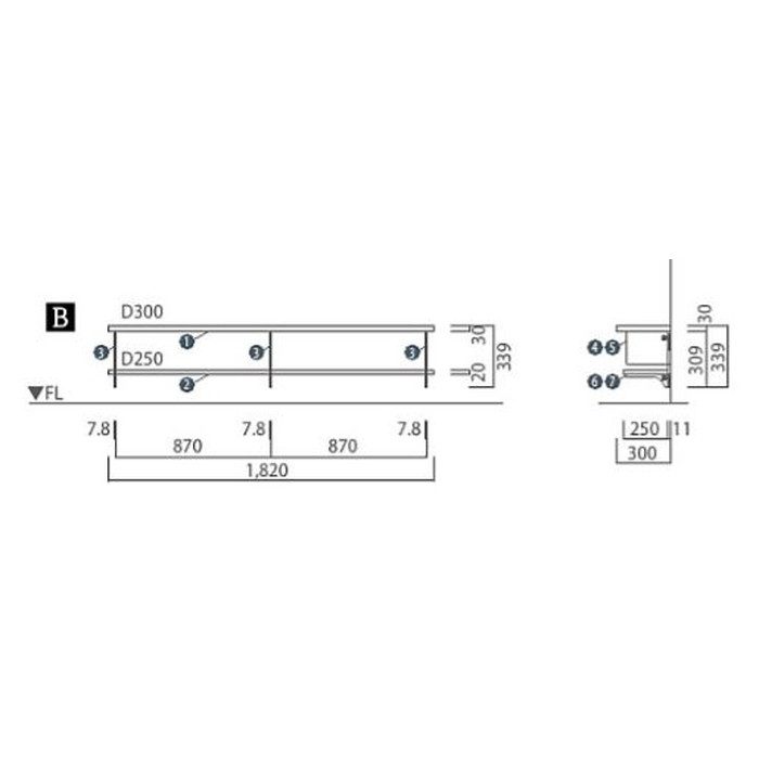 OM-003 TV台収納プラン 棚（樹種：オーク／カラー：クリア塗装） 金物