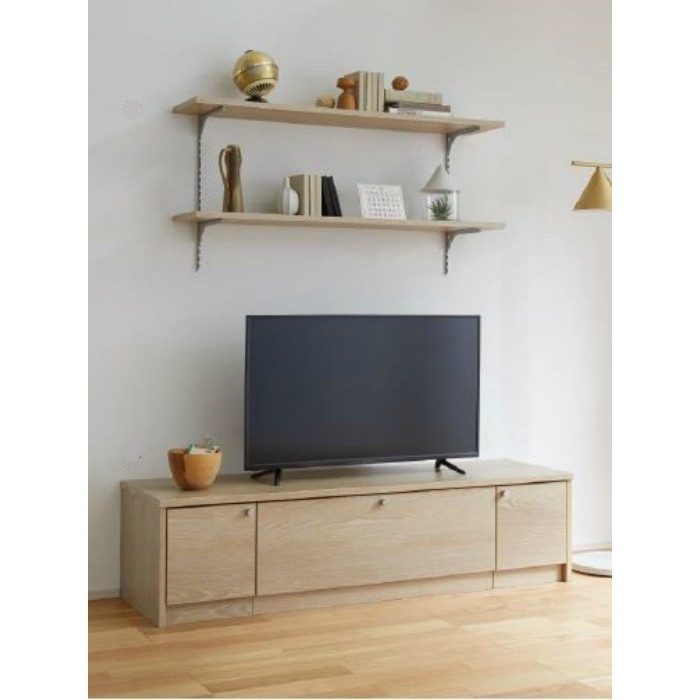 TV-A 壁収納2列【A】  カタログプラン 木目柄の棚（サイズ：高さ450×横幅1200×奥行250 カラー：ライトグレージュ色） 金物（カラー：シルバー）