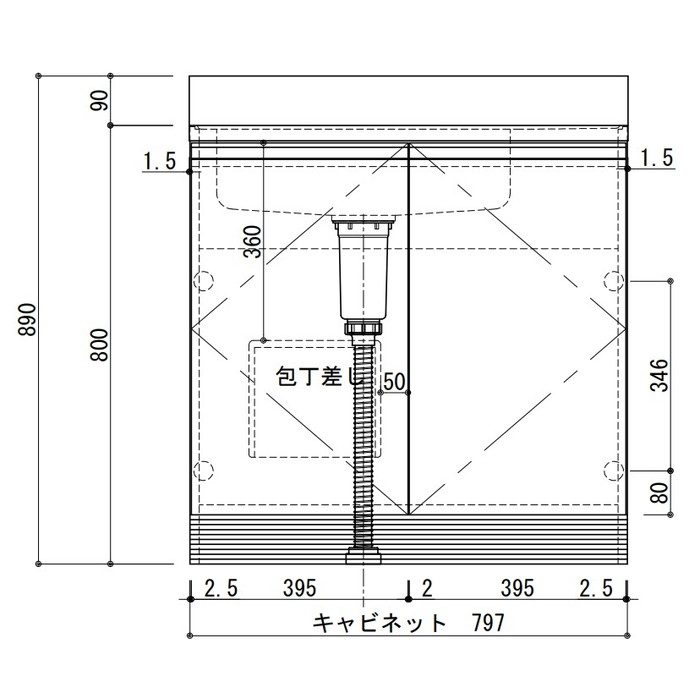 CFⅡ-80LW コンフィⅡシリーズ コンポーネントキッチン 流し台 左水槽