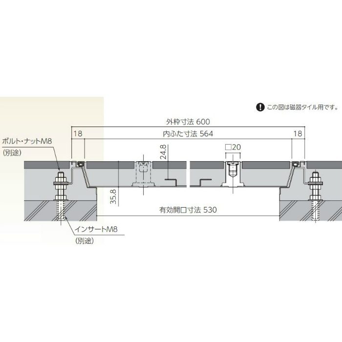 NHST-600 床点検口 ニューハッチ 標準タイプ 600×600 テーパー形状