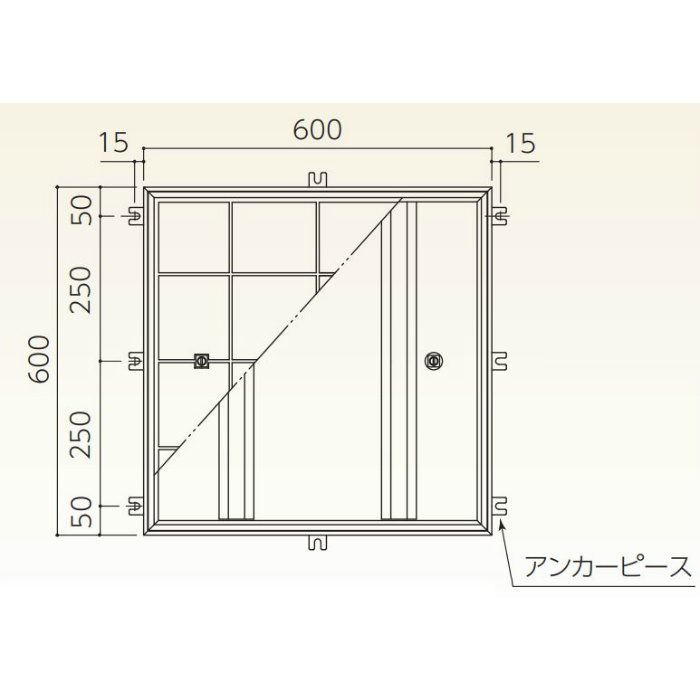 NHST-600 床点検口 ニューハッチ 標準タイプ 600×600 テーパー形状 取手付き