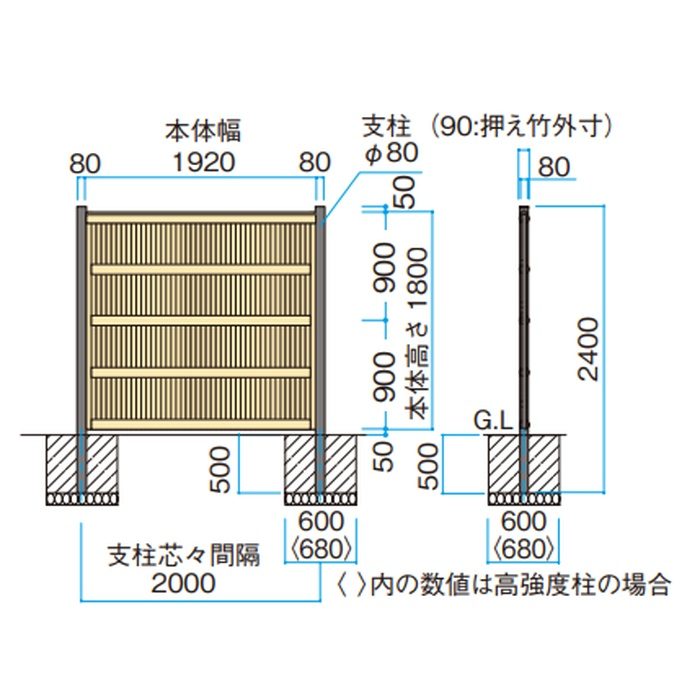e-バンブーユニット こだわり竹 清水垣パネルH1800タイプ 両面 アイボリーさらし