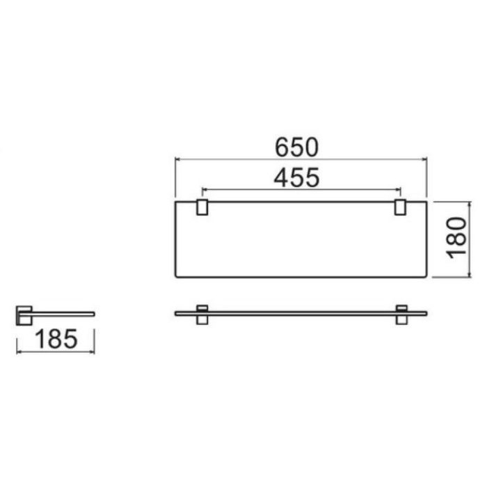CL-SG001-WT CLARO（クラーロ） ガラスシェルフ ホワイト塗装・透明 W650×D180×T8mm