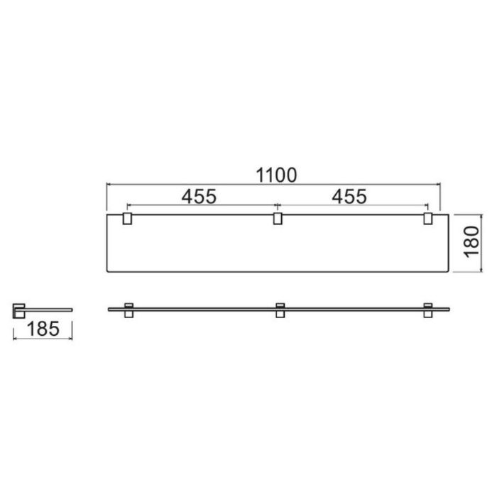 CL-SG002-BD CLARO（クラーロ） ガラスシェルフ ブラック塗装・グレー W1100×D180×T8mm