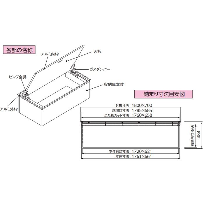YKNFB-180GA 大型床下収納庫 一般アルミ仕様 1800型