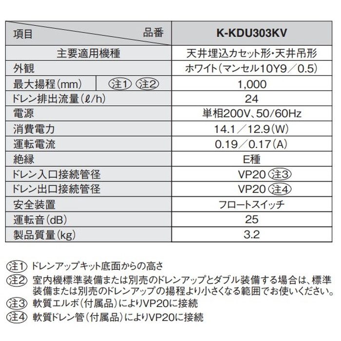 K-KDU301KV ドレンアップキット 天井埋込カセット形・天井吊形(HA[JEM