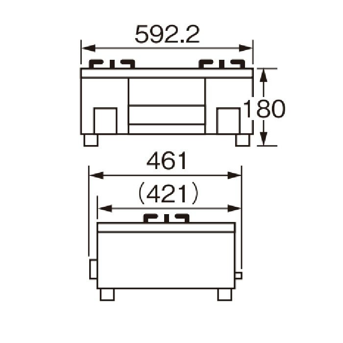 PA-S45B-R 12A13A テーブルコンロ 水なし片面焼き 59cm ホーロートップ チャコール 2口 右強火力