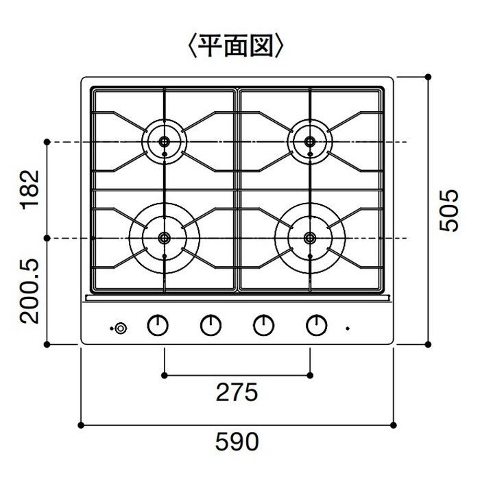 RD641STS(13A) SOUシリーズ 天板開口Aタイプ用 4口ガスドロップインコンロ（13A）
