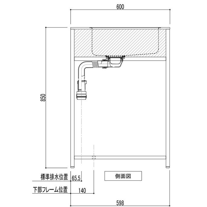 SOU-1200K-VB-R-A4 SOUシリーズ キッチンキャビネット 開口タイプB 右仕様 L1200mm 天板（ステンレス バイブレーション仕上げ） 面材（MDF クリア塗装）