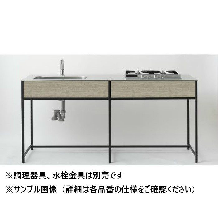 SOU-1800K-EC-L-A3 SOUシリーズ キッチンキャビネット 開口タイプC 左仕様 L1800mm 天板（ステンレス 銀河エンボス仕上げ） 面材（低圧メラミン化粧板 エミリアオーク ナチュラル）