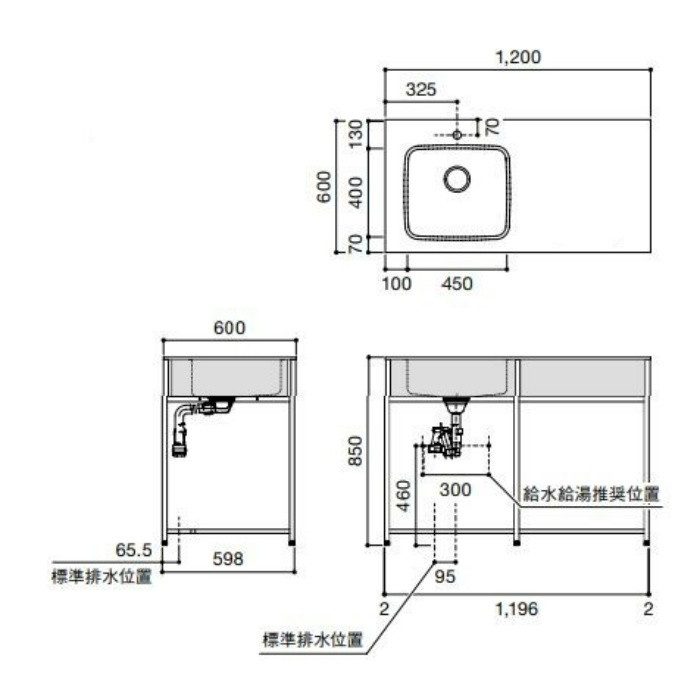 SOU-1200K-ED-L-B7 SOUシリーズ キッチンキャビネット 開口タイプD（開口無し） 左仕様 L1200mm 天板（ステンレス 銀河エンボス仕上げ） 面材（リノリウム オリーブ）