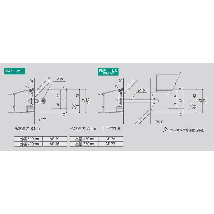 AF78-D450×L1800(WT) アルフィン アルミ庇 AF78 本体のみ 出幅450mm ひさし全長1800mm ホワイト