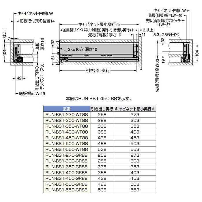 RUN-BS1-350-WT88 ボックス型レール RUN-BS1 部品セット 金属製サイドパネル（側板） 高さ88mm ホワイト 2本入