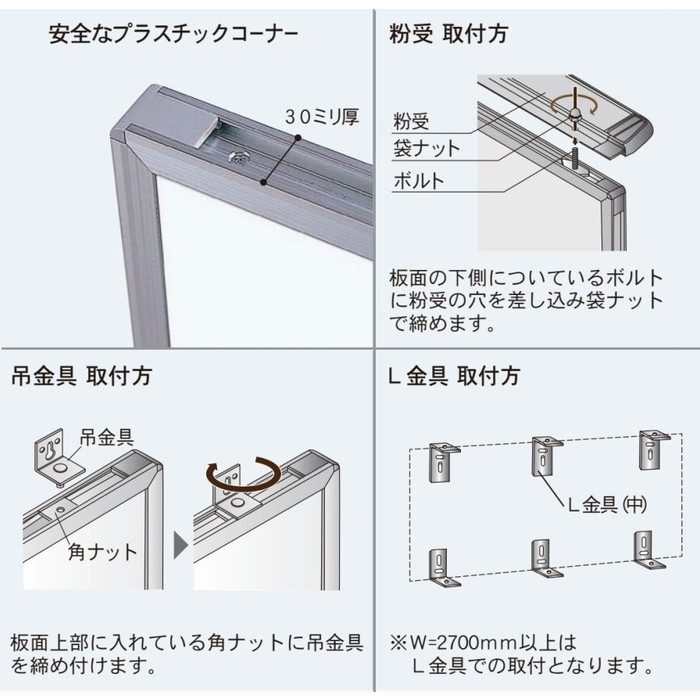 PK410-733 Pシリーズ（壁掛・壁付） ワンウェイ掲示板 3000×1215mm 733エバーグリーン