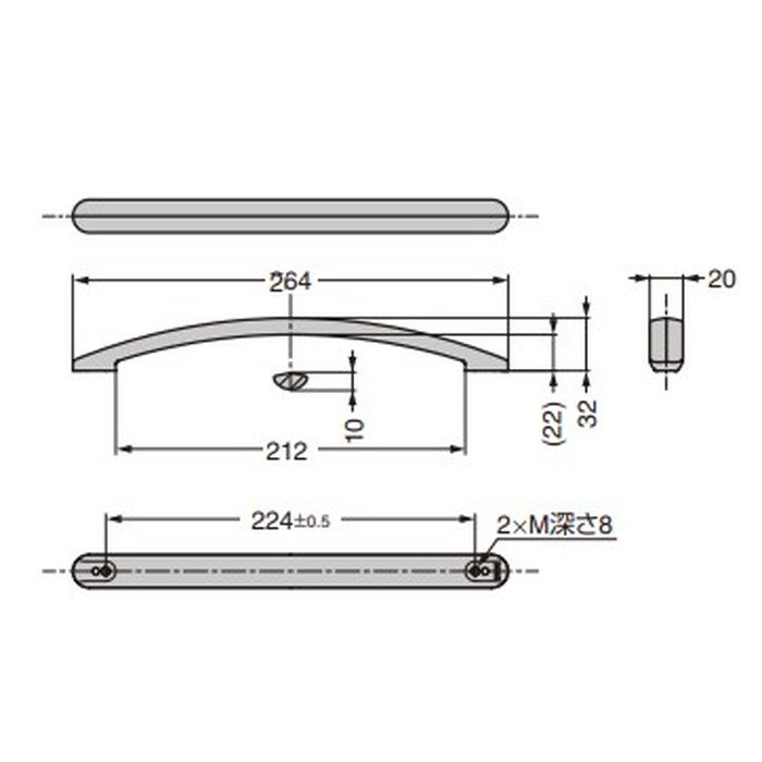 SYH-224BL-M4 LAMP アルミ弓形ハンドル SYH型 抗菌タイプ PAT 焼付塗装／ブラック
