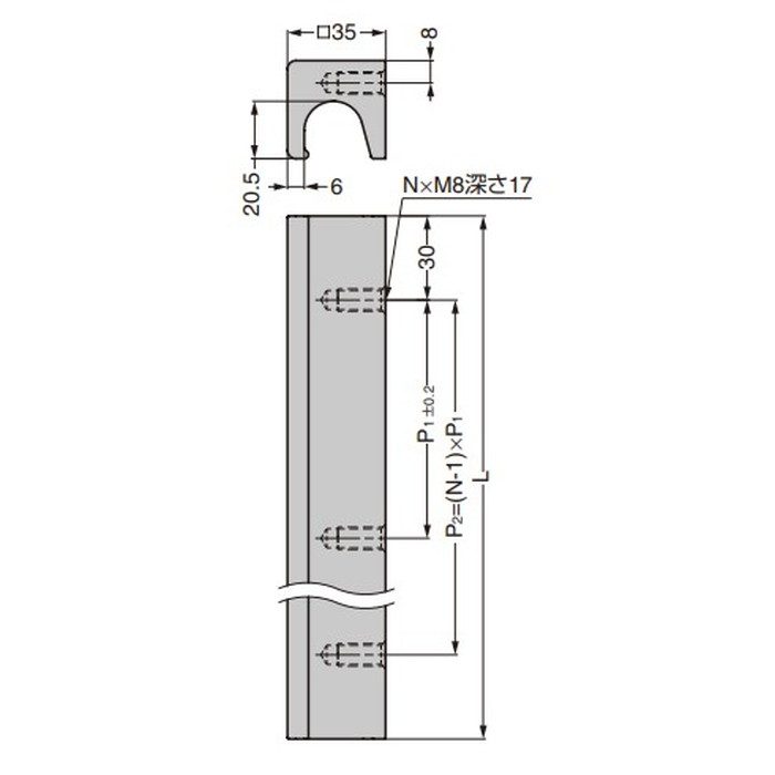 HA-SQB-600SL LAMP アルミ押出ハンドル HA-SQB型 PAT L600mm シルバー