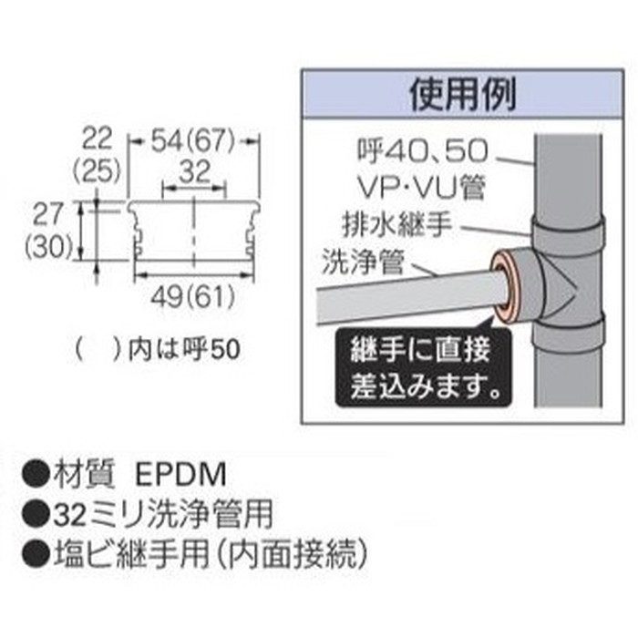 490-431-40 防臭ゴム 32×40mm 32mm洗浄管用 呼径40mm