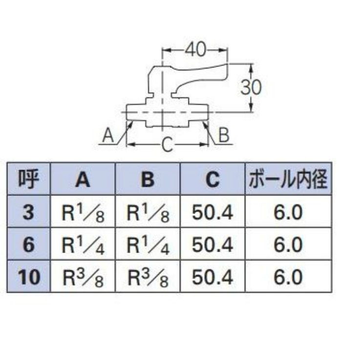 651-801-6 ミニチュアボールバルブ 呼径6mm ワンタッチ着脱式ハンドル