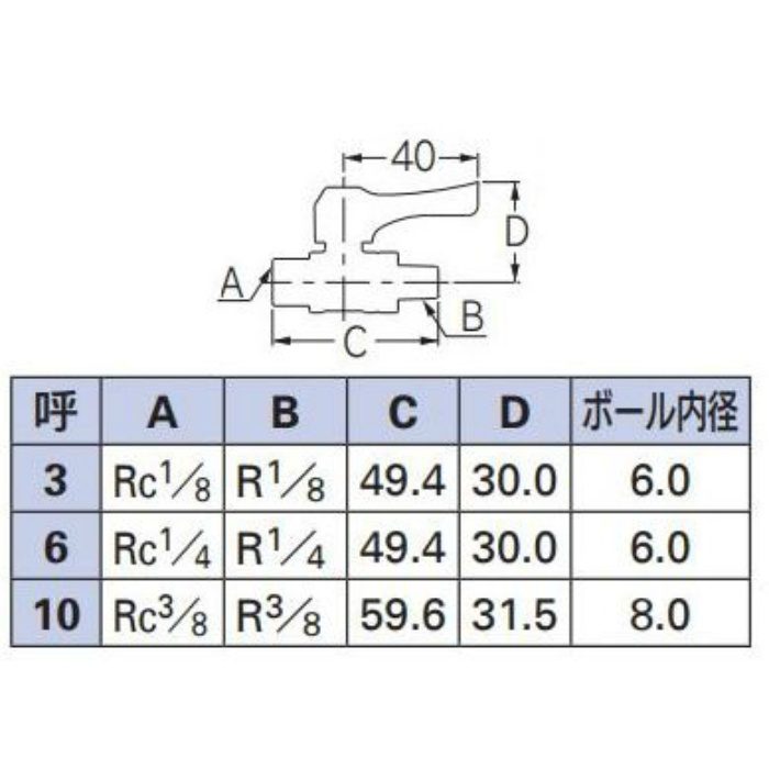 651-803-10 ミニチュアボールバルブ 呼径10mm ワンタッチ着脱式ハンドル