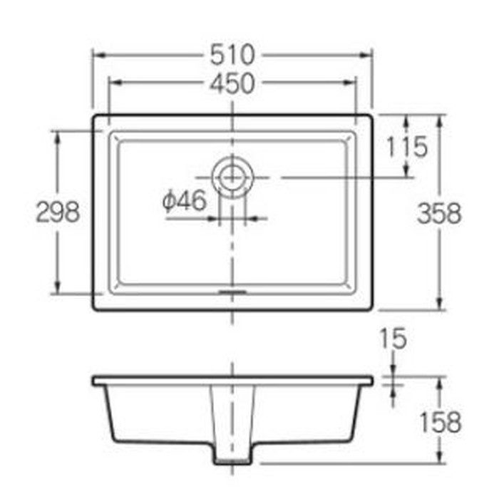CL-WBFC1615 アンダーカウンター式洗面器 切込寸法W430×D280mm オーバーフロー付 カクダイ【アウンワークス通販】