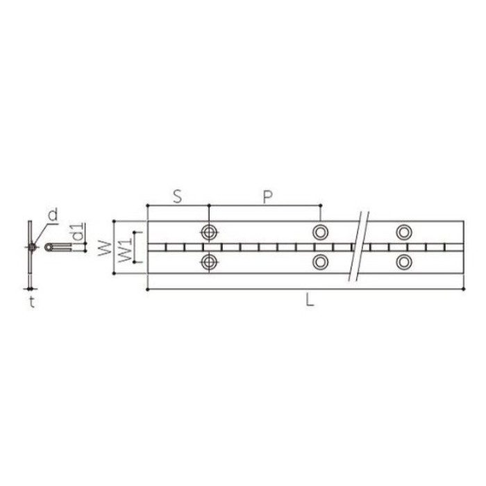 S-901 一枚物長丁番 51×2400mm t1.5mm 穴径4.5×6 ステンレス（SUS304） 磨き400仕上