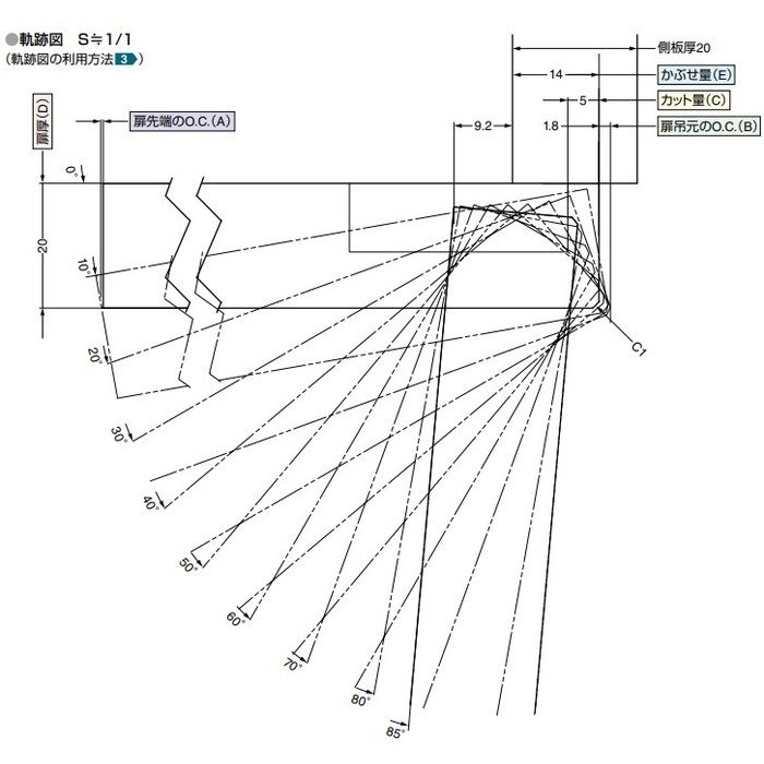 360-C26-14T85 LAMP ラプコン搭載 オリンピア スライド丁番 360 85°開き PAT キャッチ付 ニッケルめっき