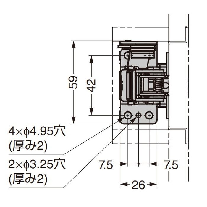 H95TSH-F LAMP 板金扉用トルクスライド丁番 PAT 本体 スライド丁番 ニッケルめっき