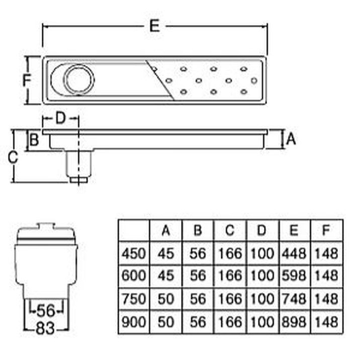 H901-450 浴室排水ユニット 呼び50・75VUパイプ兼用 148×448mm SANEI