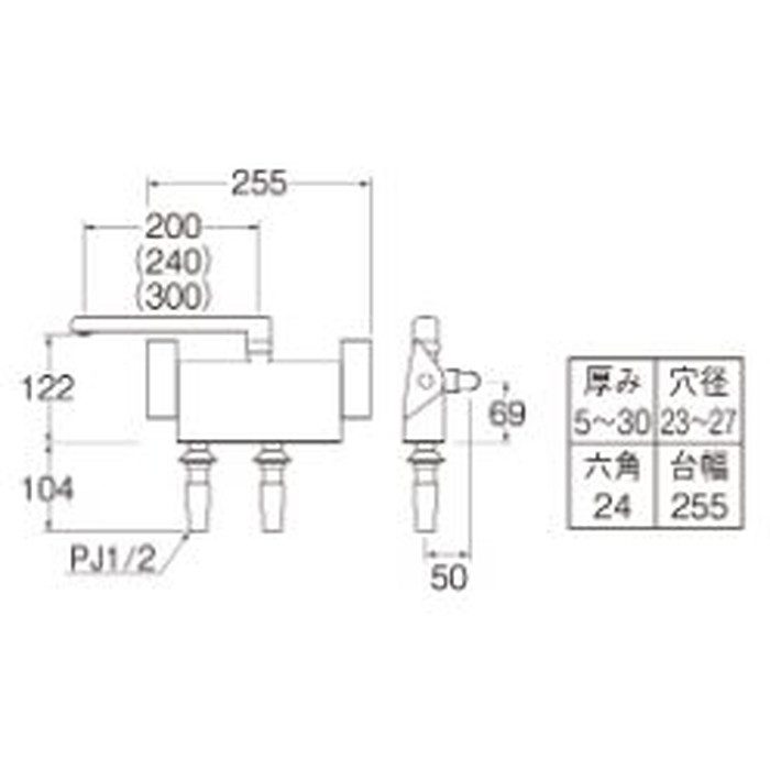 SK781L-1-S9L20 サーモデッキシャワー混合栓 左用 ピッチ85mm パイプ