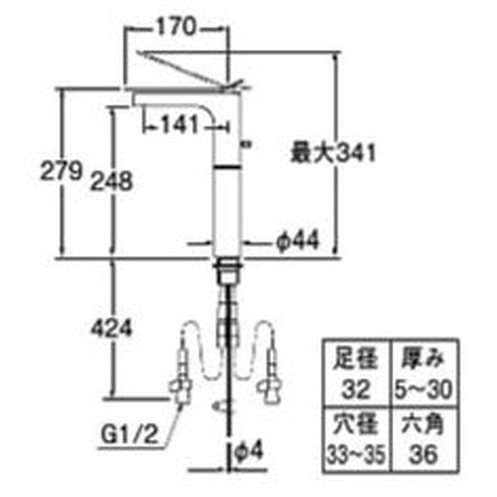 K4732NJV-2T-MDP-13 シングルワンホール洗面混合栓 YORI SUTTO ポップアップなし マットブラック
