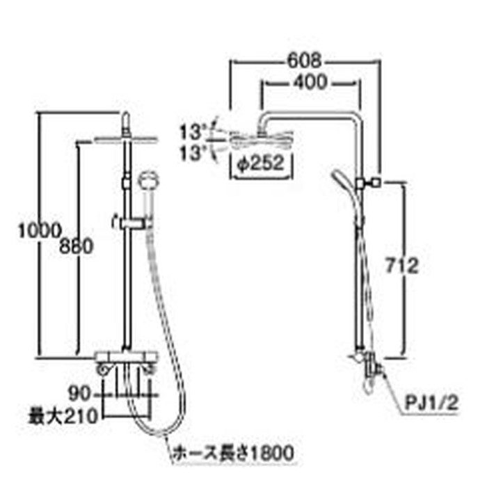 【入荷待ち】SK18C-1S1-13 サーモシャワー混合栓 URBAN TOWER シャワーアーム固定式 シャワーフック45度回転 L・R対応 クロム
