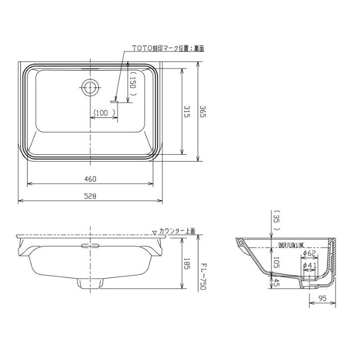 L505#SC1 アンダーカウンター式洗面器 角型 パステルアイボリー【TOTO】
