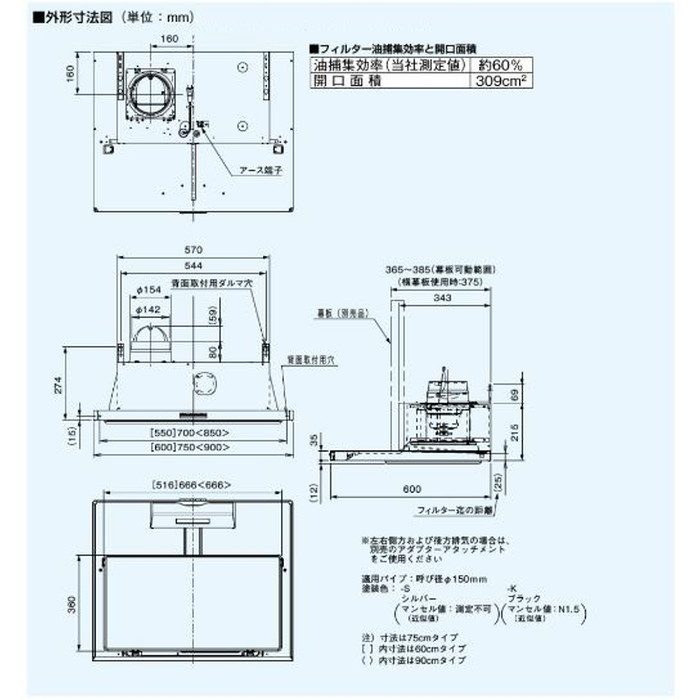 FY-9HZC5-S レンジフード スマートスクエアフード イージィ・クリーンフィルター付 局所換気専用 3段速調付 幅90cm シルバー