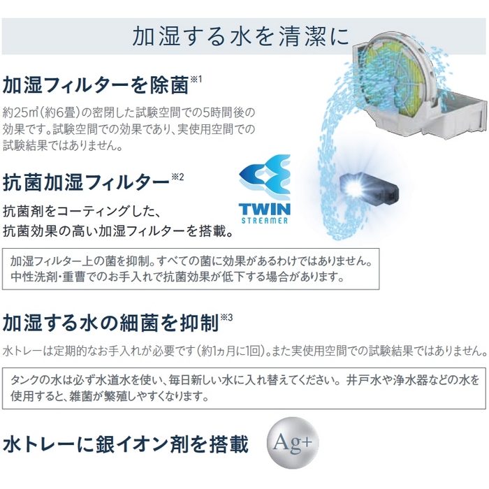 ACB50Z-S 床置き形 UVストリーマ空気清浄機 前面パネル：シルバー 本体：ホワイト