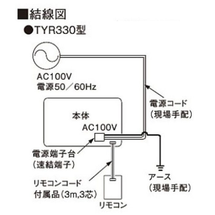 TYR330S 洗面所暖房機 電源直結式 AC100V ワイヤードリモコン 薄型95mm TOTO【アウンワークス通販】